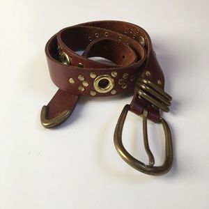 Vintage Boho Sunburst Studded Grommet Leather Belt